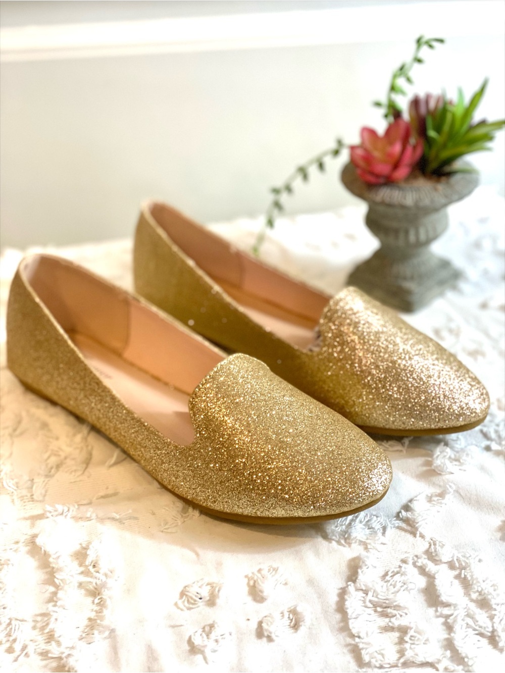 Forever Link Gold Glitter Slip-On Loafers - Women's Sparkle Flats